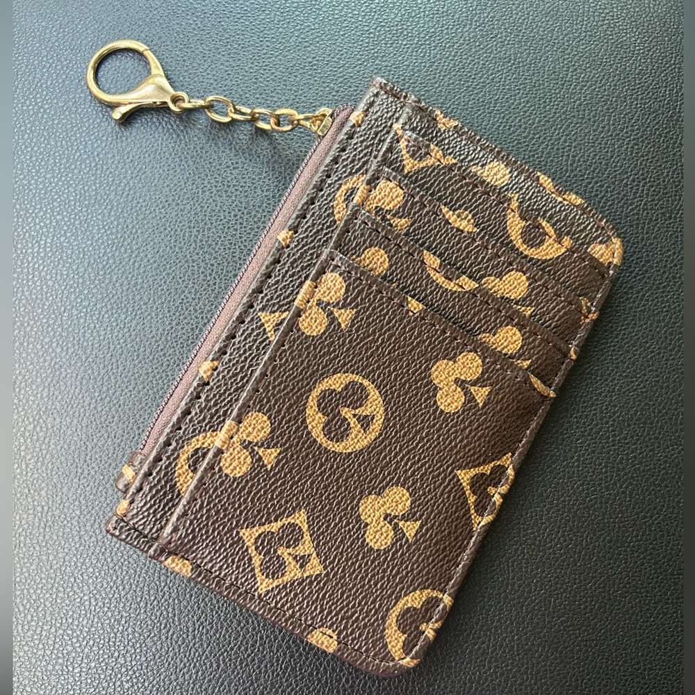 Brown and Gold Monogram Keychain Wallet